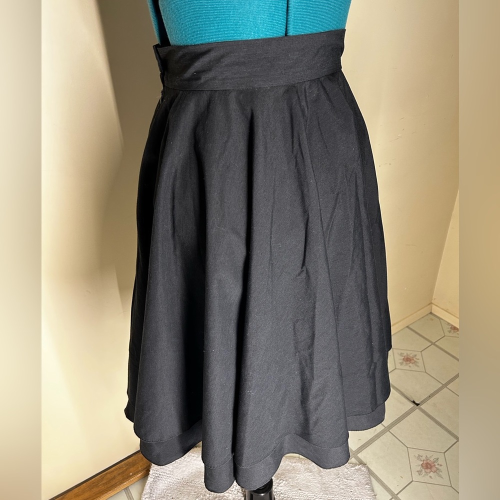 Black high waist tea length full skirt